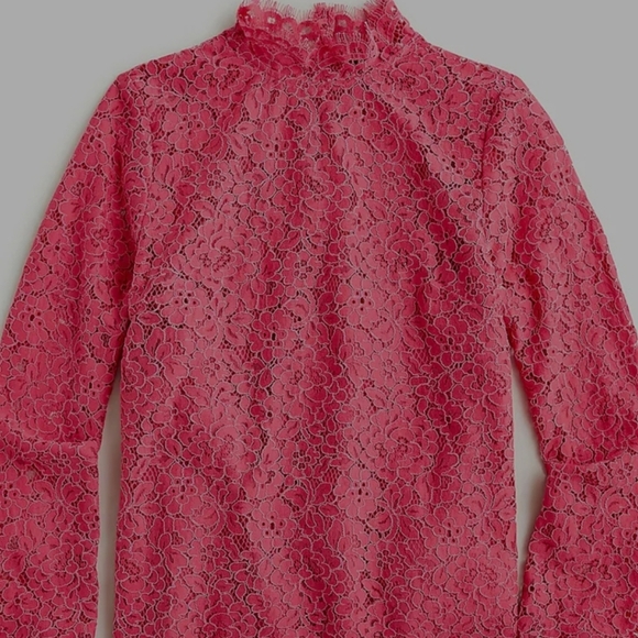 J. Crew Tops - J. Crew Womens Sz 0 Scalloped Mock Neck Laced Long Sleeve Top in Dragonfruit